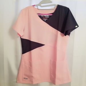 Grey's Anatomy Mock Wrap Color Block Scrub Top New